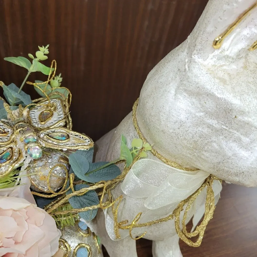 PIER1 EASTER IVORY CAPIZ FLORAL BUTTERFLY EGG GLAMOUR BUNNY CENTERPIECE PIER One